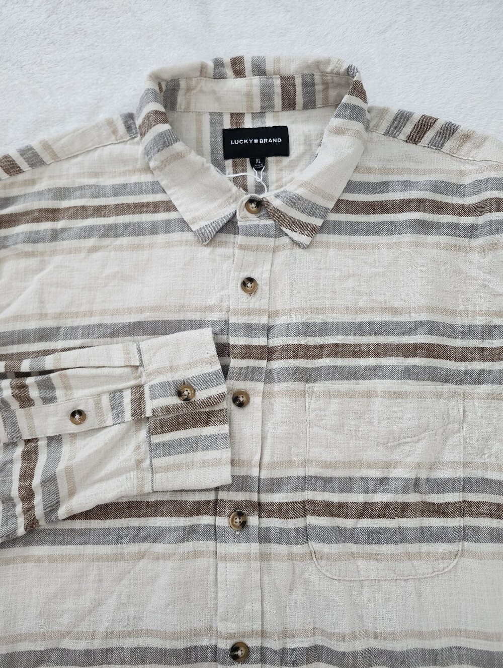 LUCKY BRAND Men's XL Striped Flannel Button Down Shirt Neutral Colors NWT Layer
